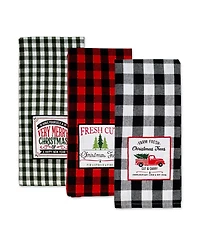 Design Imports Assorted Christmas Tree Farm Embellished Dishtowels, Set of 3
