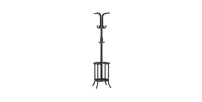 Freestanding Metal Coat Rack – Entryway Storage Stand with Hooks & Built-In Umbrella Holder, Heavy Duty Design