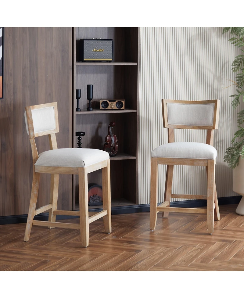26.5" Counter Height Stools Set of 2, Upholstered with Backrest and Rubber Wood Frame-The Pop Home