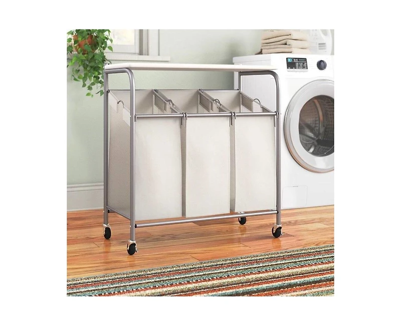 Slickblue 3-Section Wheeled Laundry Sorter Cart for Easy Sorting and Convenient Laundry Organization