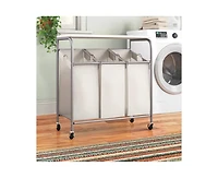Slickblue 3-Section Wheeled Laundry Sorter Cart for Easy Sorting and Convenient Laundry Organization