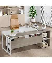 Tribesigns 71 inch Executive Desk, L Shaped Desk with Cabinet Storage, Office Shelves for Home
