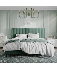 Velvet Upholstered Platform Bed Frame with Headboard – Modern Bed with Wood Slats, No Box Spring Needed