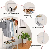 Unho Metal Clothes Rack with Wheels: Portable Garment Organizer with Storage Shelves