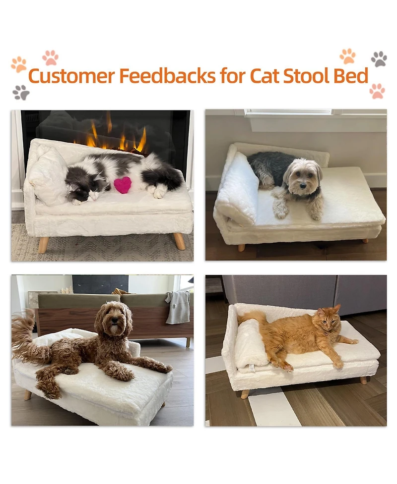 Bingopaw L Shape Dog Sofa Bed Rubber Wood Legs with Cushion Mat Pillow Cat Chaise Stool