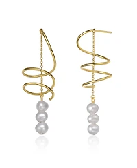 Sterling Silver 14K Gold Plated with Genuine Freshwater Pearl Drop Earrings