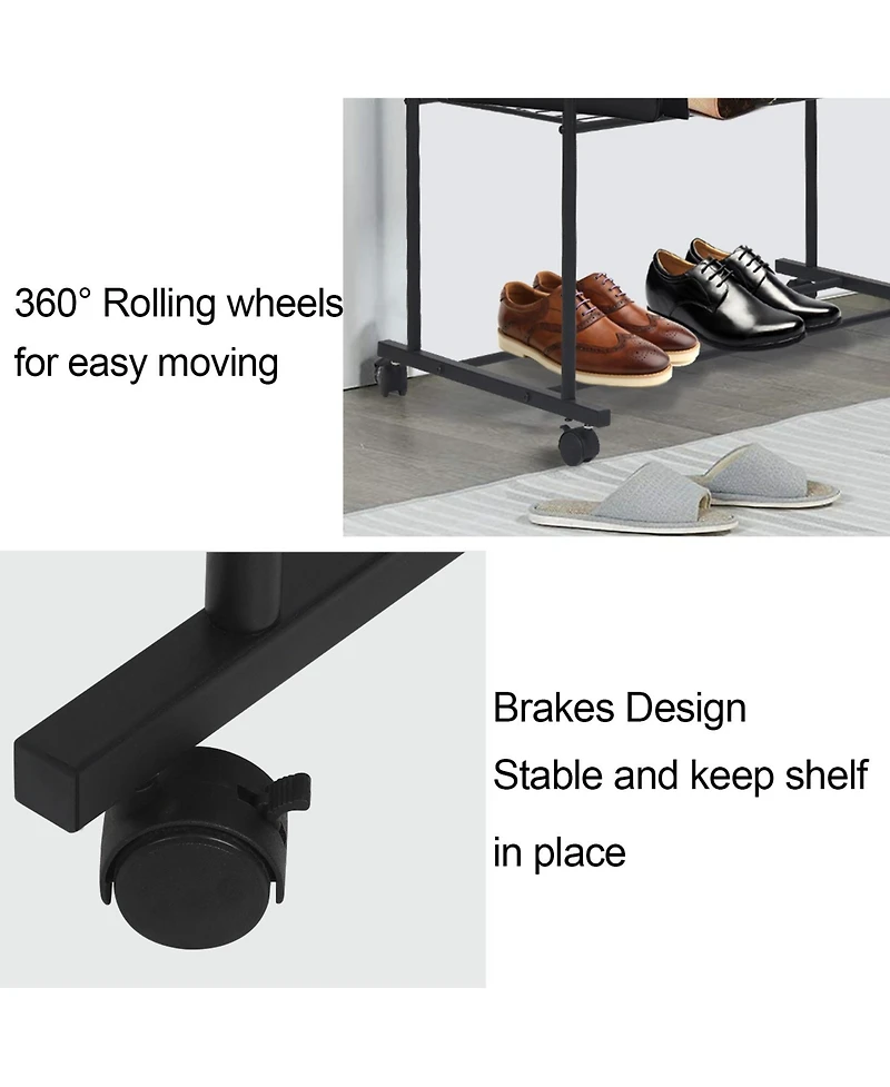 Unho Double Rail Clothes Stand: Garment Rack on Wheels with Storage Shelves