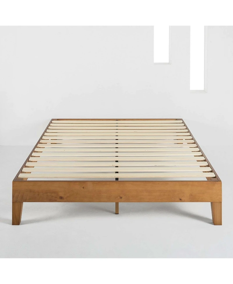 Solid Wood Platform Bed Frame – Mid-Century Modern Style with Angled Legs and Sturdy Support Slats