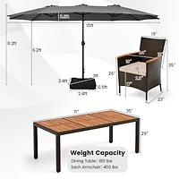 11 Pcs Patio Dining Set with 15ft Double-Sided Patio Umbrella (Base Included)