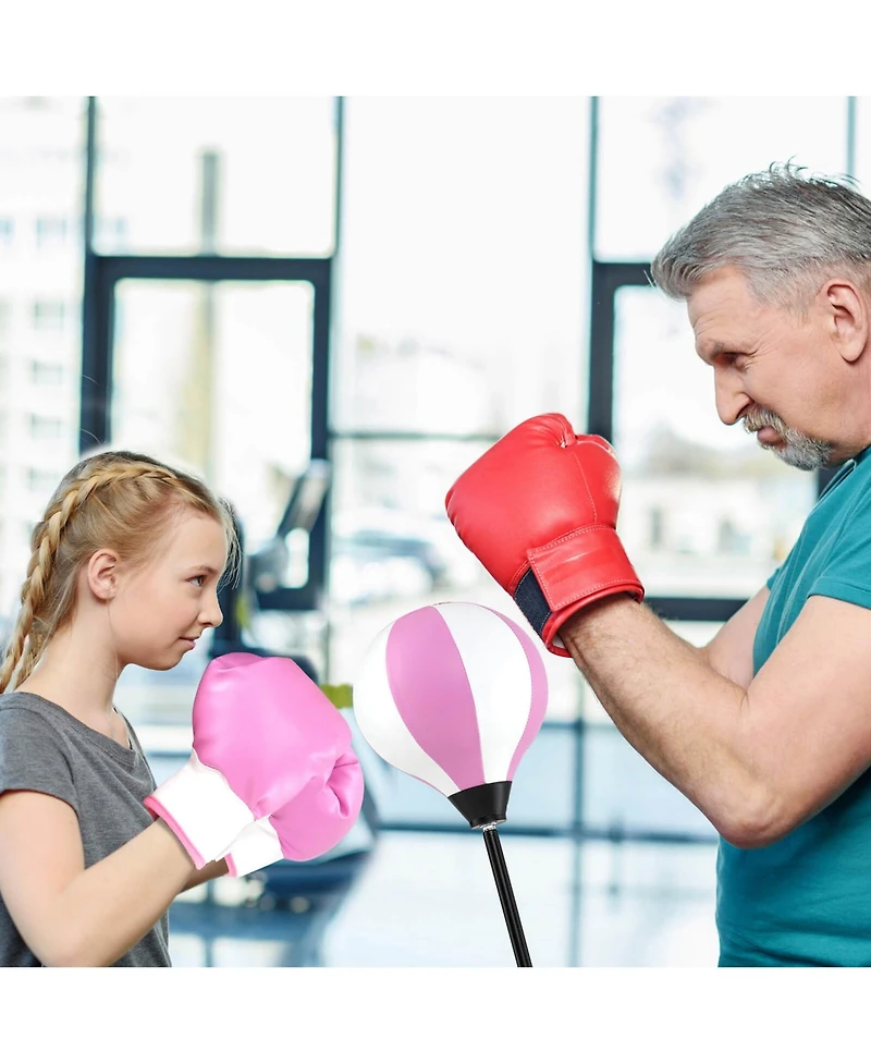 Kids Punching Bag Toy Set Adjustable Stand Boxing Glove Speed Ball with Pump