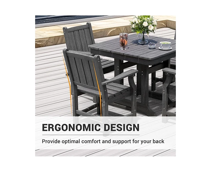 5-Piece Hdpe Plastic Patio Outdoor Dining Set with Arm Chairs in Black