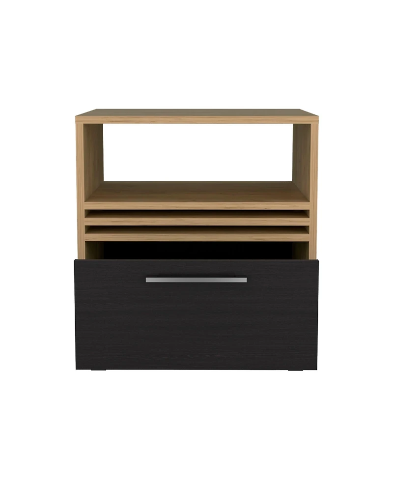 Alsen Nightstand, 1 Drawer, 4 Wheels, 1 Shelf, Natural Oak / Black