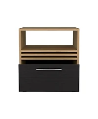 Alsen Nightstand, 1 Drawer, 4 Wheels, 1 Shelf, Natural Oak / Black