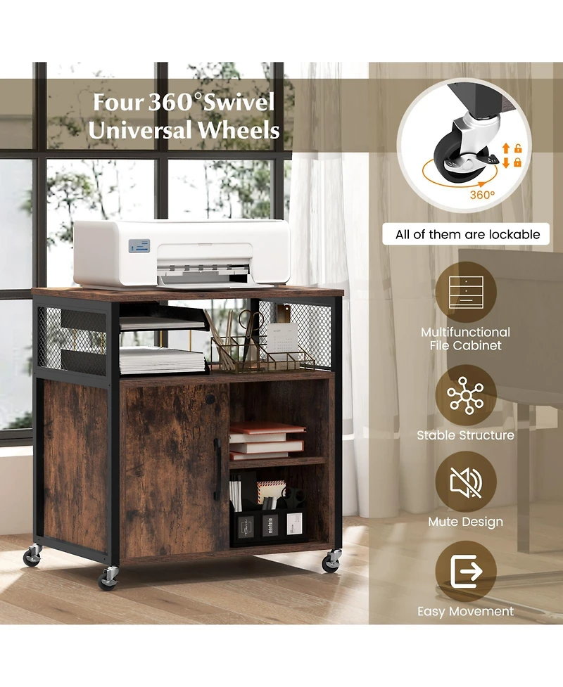 Gouun File Cabinet on Wheels with Charging Station and Cable Management Hole