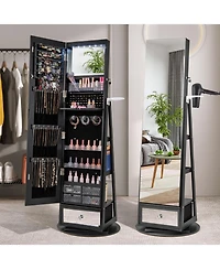 Gouun Lockable 360° Swivel Jewelry Cabinet with Full-Length Mirror Led Lights