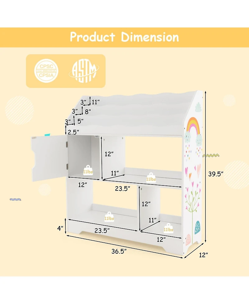 Gouun Kids Toy Storage Organizer with Book Shelf and Storage Cabinet