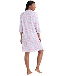 Miss Elaine Women's 3/4-Sleeve Printed Short Zip Robe