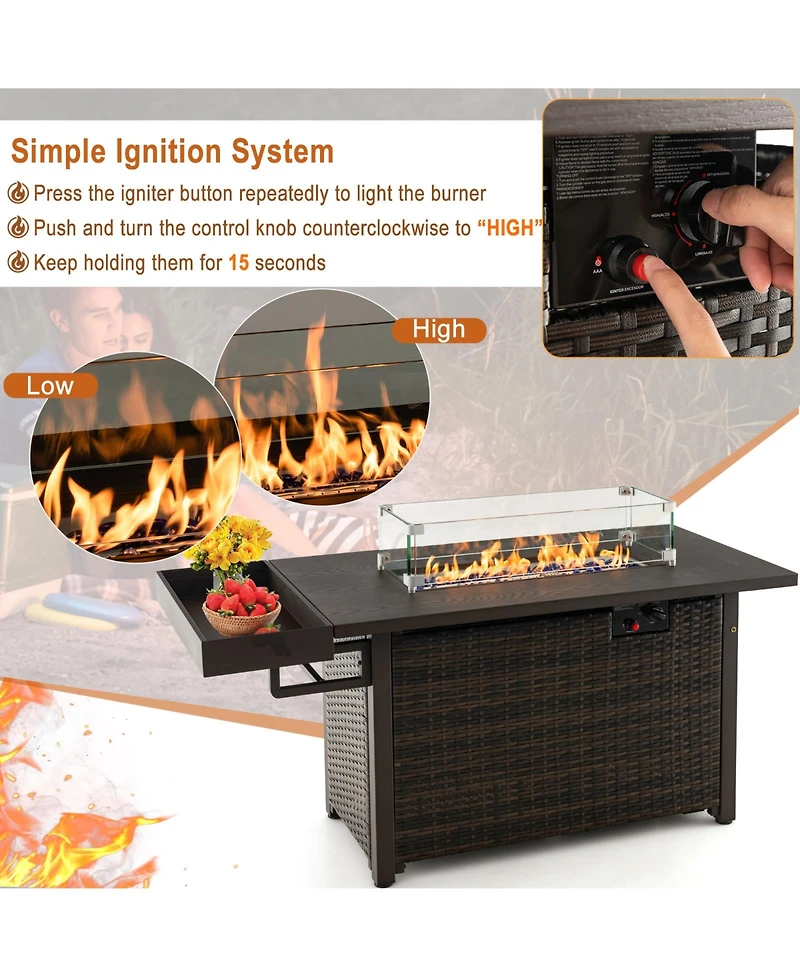 Gouun 52 Inches Outdoor Wicker Gas Fire Pit Propane Fire Table with Cover