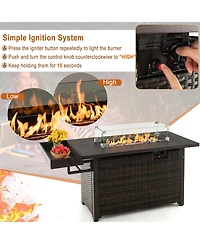 Gouun 52 Inches Outdoor Wicker Gas Fire Pit Propane Fire Table with Cover