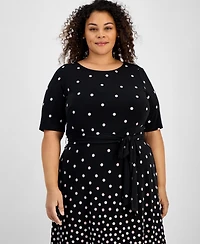 Kasper Plus Size Printed Tie-Waist Midi Dress