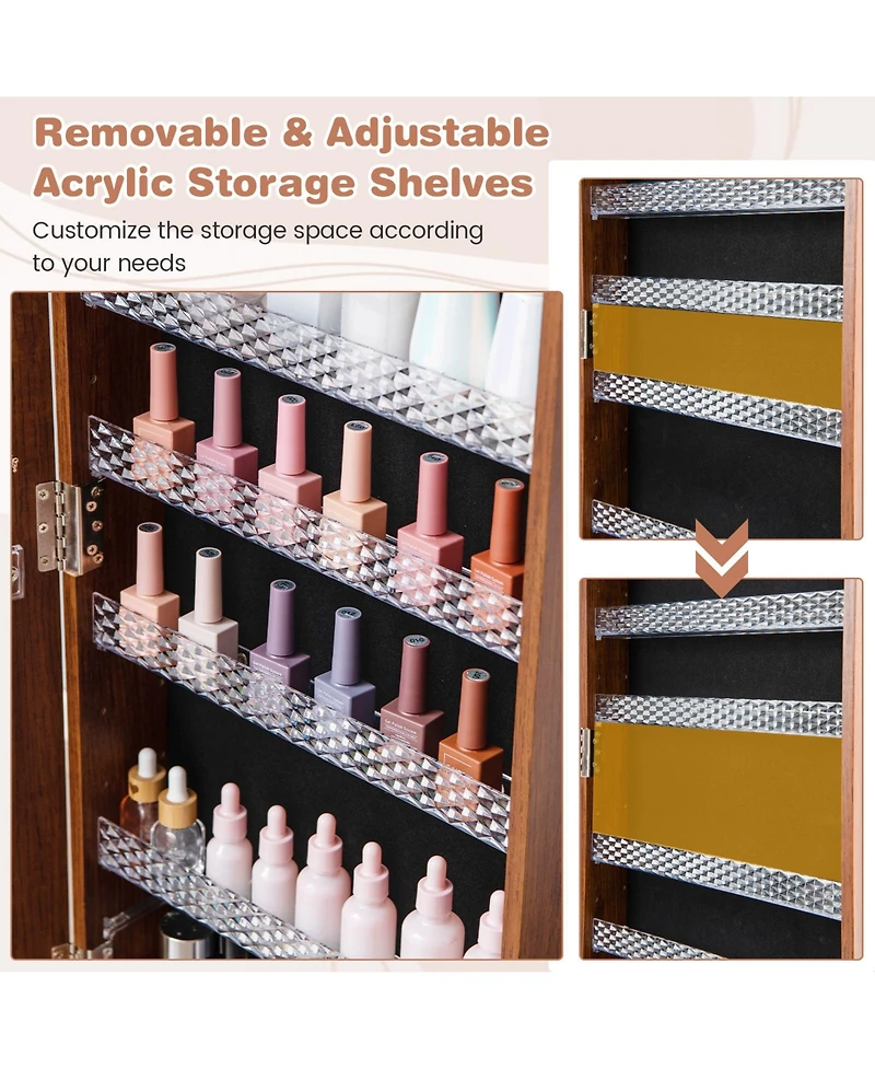 Gouun 64 Inches Lockable Jewelry Cabinet Armoire with Built-in Makeup Mirror