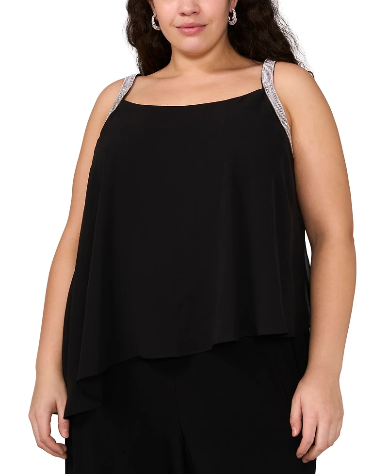 Msk Plus Size Rhinestone-Strap Overlay Wide-Leg Jumpsuit