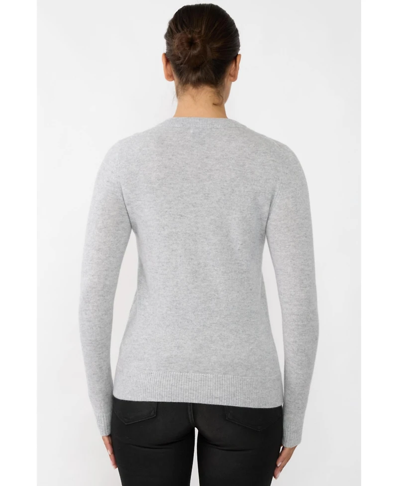 Jennie Liu Women's 100% Pure Cashmere Long Sleeve Crew Neck Pullover Sweater