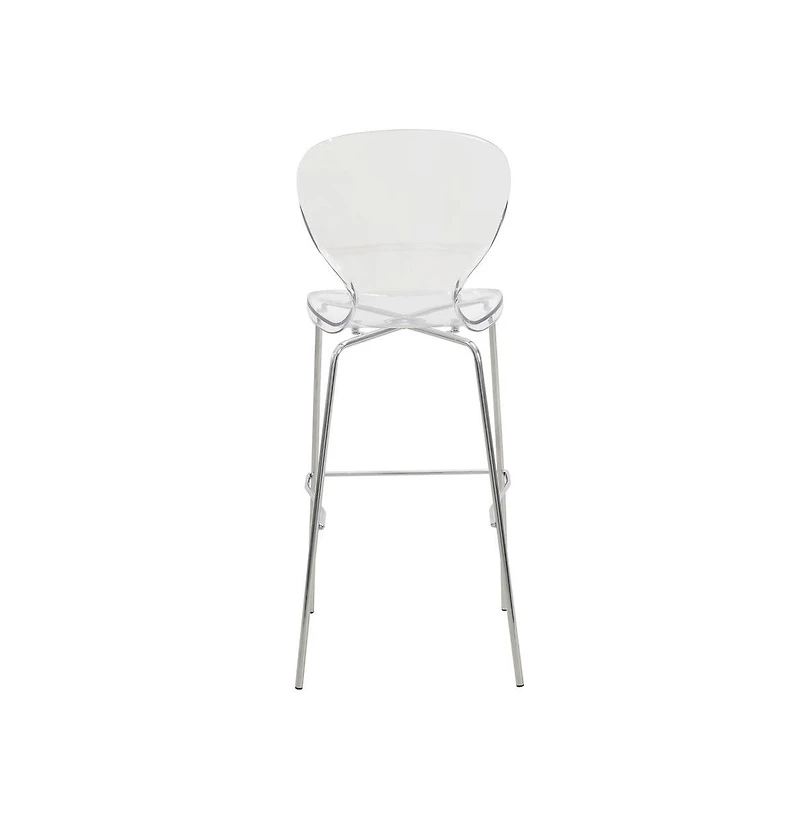 LeisureMod Oyster Acrylic Barstool with Steel Frame in Chrome Finish