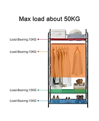 Unho Metal Clothes Rack: Garment Hanging Storage Shelf Shoes Stand for Bedroom Living Room