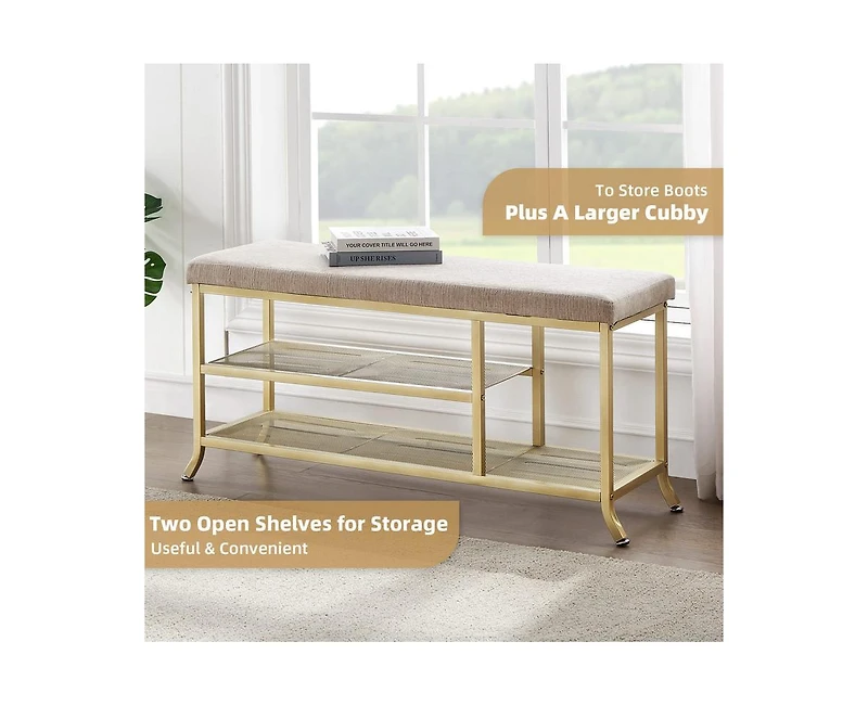 gaomon Shoe Rack Bench, 2 Tier Sturdy Shoe Storage Bench with Metal Mesh, Entryway Bench with Padded Seat, Space-Saving, Modern Style