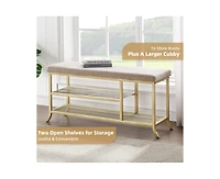 gaomon Shoe Rack Bench, 2 Tier Sturdy Shoe Storage Bench with Metal Mesh, Entryway Bench with Padded Seat, Space-Saving, Modern Style