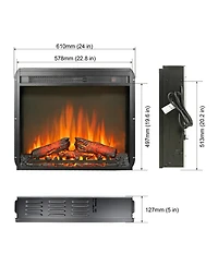 Mondawe 23Inch Electric Fireplace,Ultra Thin Heater With Log Set&Realistic Flame And Remote Control