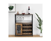 gaomon Wine Bar Cabinet with Detachable Wine Rack, Bar Rack Cabinet with Glass Holder and 1 Drawer, Mesh Door, Small Sideboard and Buffet Cabinet for