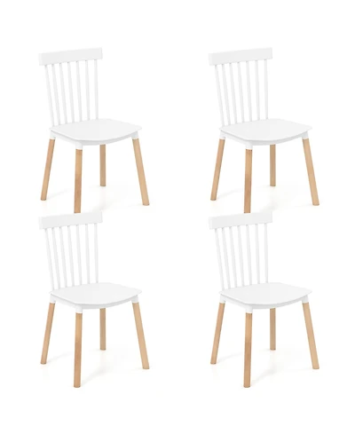 Gymax Set of 4 Windsor Dining Chairs w/ Spindle Backs & Curved Seats