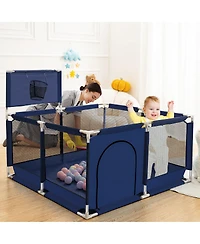 Comomy Baby Playpen Outdoor Indoor Play Yard 7 Panel Baby Safety Playpen for Infant Toddler with Basketball Hoop