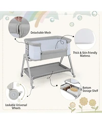 Gymax Baby Bedside Sleeper Bassinet Bed Folding Portable Adjustable Crib w/ Storage