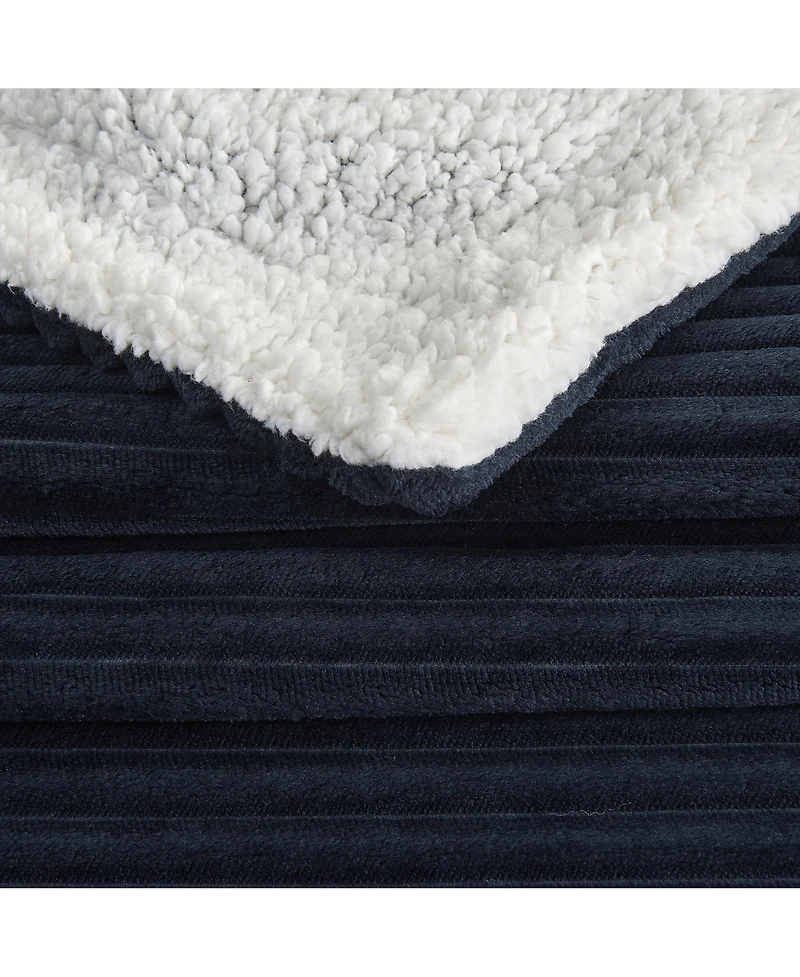 Linery & Co. Velvet Plush Fleece Sherpa Ribbed Throw Blanket
