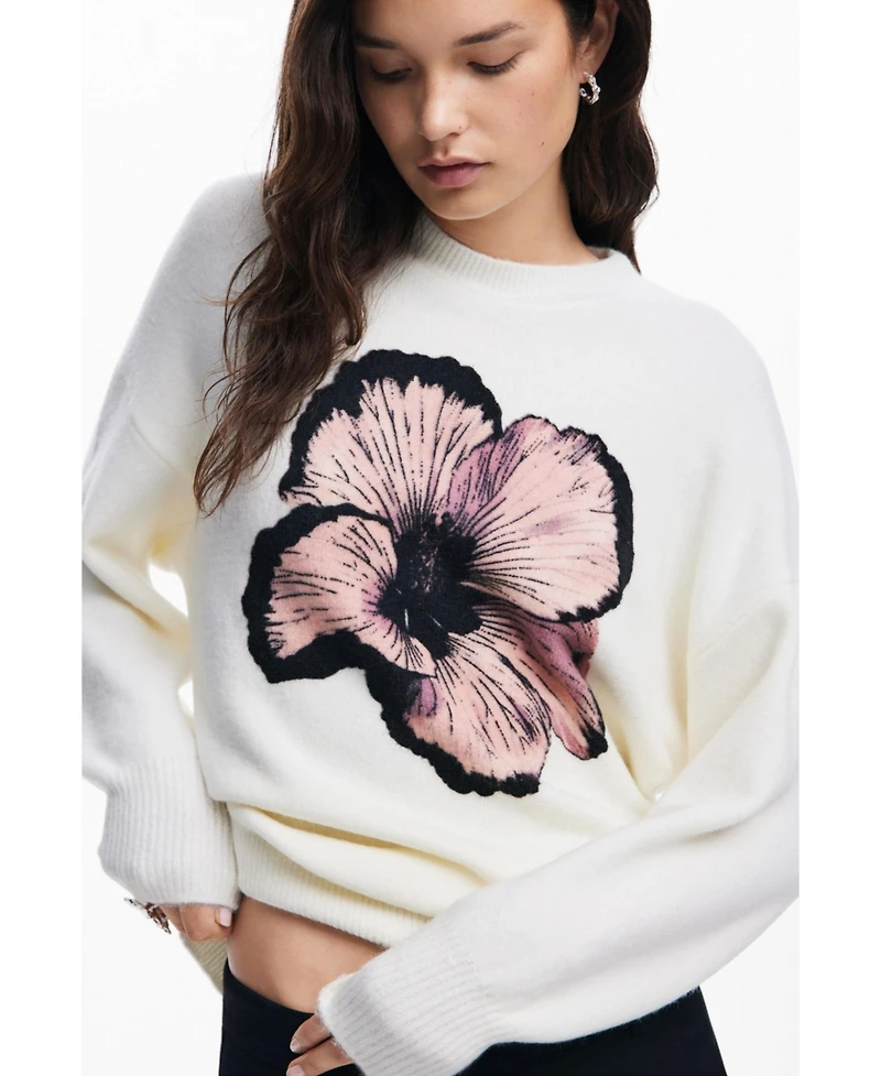 Desigual Women's Contrast flower sweater