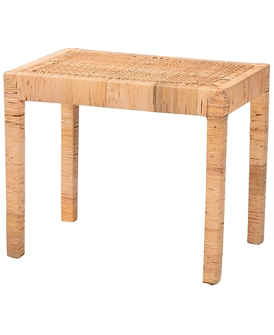 Baxton Studio Abelia Modern Bohemian Natural Rattan and Mahogany Wood Long Accent Bench