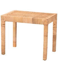 Baxton Studio Abelia Modern Bohemian Natural Rattan and Mahogany Wood Long Accent Bench