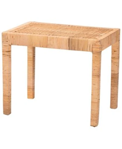 Baxton Studio Abelia Modern Bohemian Natural Rattan Mahogany Wood Short Accent Bench