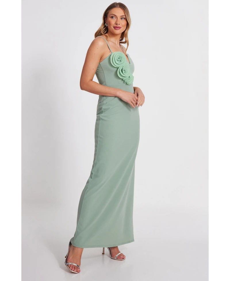 Quiz Women's Scuba Crepe Maxi Dress with 3D Applique Detail