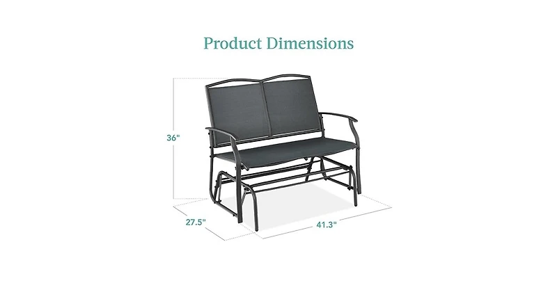 Slickblue 2 Seat Mesh Patio Loveseat Swing Glider Rocker with Armrests