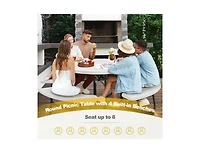 Slickblue Outdoor Metal and Hdpe Picnic Table Bench Set with Umbrella Hole - Seats 8