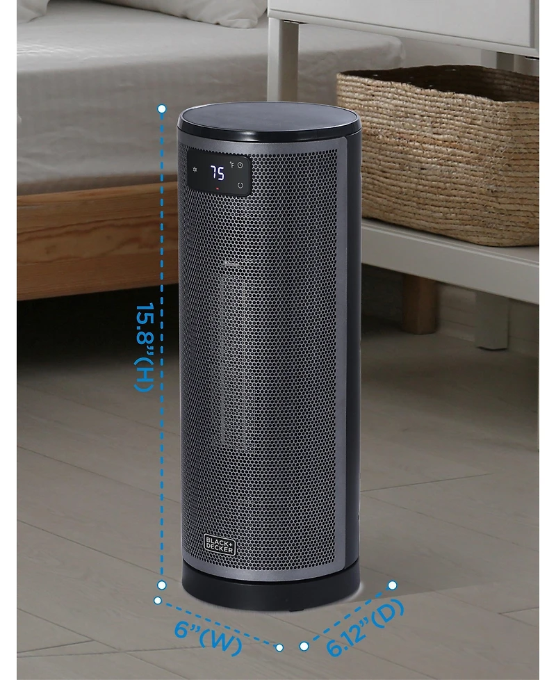 Black+Decker Ceramic Oscillating Tower Heater with Remote Control, Space Heater with Digital Led Display, Black