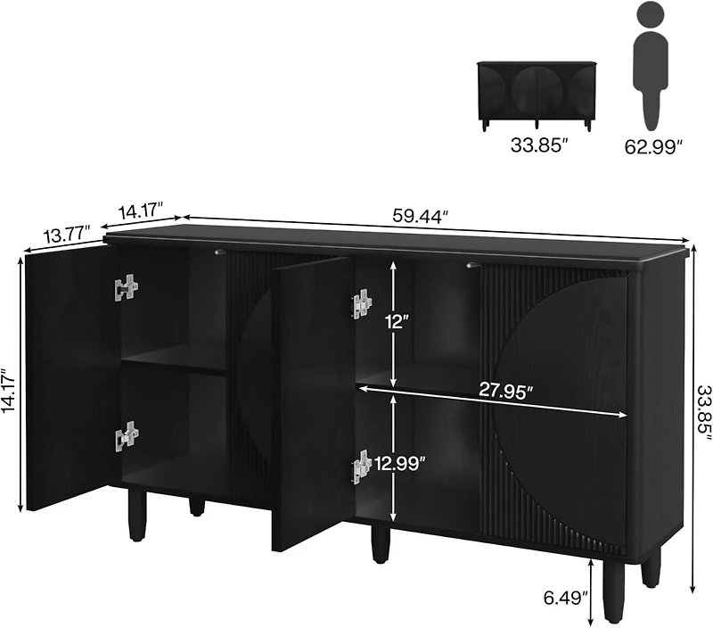 Tribesigns Sideboard Buffet Cabinet Set of 2, Modern Buffets Storage Cabinets with Adjustable Shelves, Wooden Credenza Accent Cabinet for Kitchen, Liv
