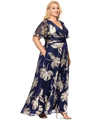 Betsy & Adam Plus Metallic-Print A-Line Dress