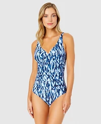 Anne Cole Women's Printed Draped Underwire One-Piece Swimsuit