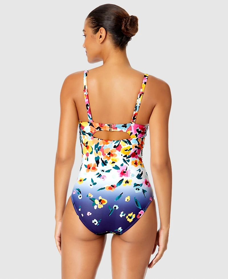 Anne Cole Women's Floral-Print Draped Underwire One-Piece Swimsuit
