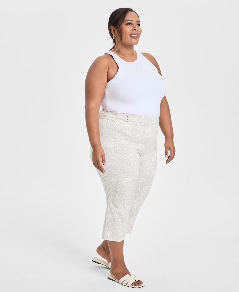 Jm Collection Plus Print Rivet-Waist Capri Pants, Exclusively at Macy's